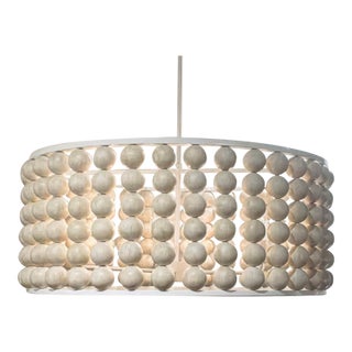 Currey & Company Organic Modern Beige Wood Bead Holcroft Chandelier For Sale