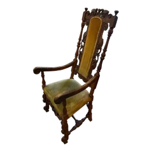 Mid 19th Century Antique Oak Carved Throne Chair