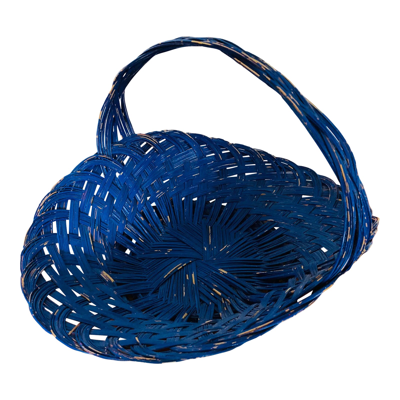 French Riviera Blue Vintage Wicker Flower Basket Chairish