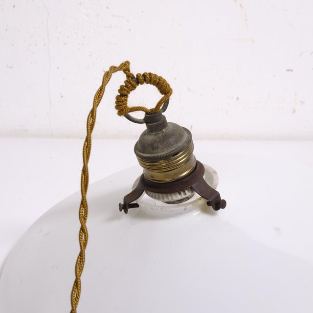 Vintage Pendant Lamp with White Milk Glass Lampshade, 1930s For Sale - Image 9 of 15