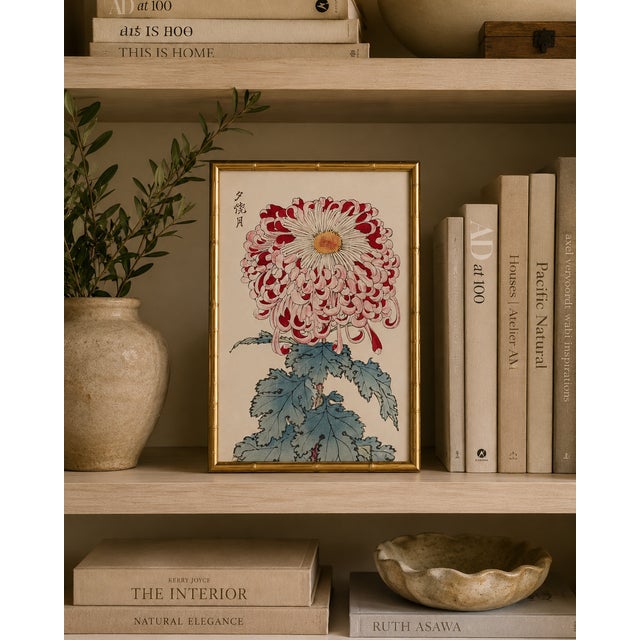 Paper Red & White Chrysanthemum by Hasegawa, Vintage Japanese Botanical Art Print, 12" X 18" For Sale - Image 7 of 8