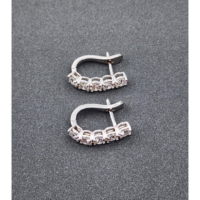 Silver 2.20 Ct Huggie Diamond Earrings, A Pair For Sale - Image 8 of 8