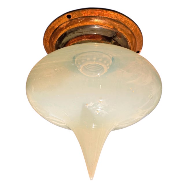 Metal Late 19th/Early 20th Century French Art Nouveau Opaline Flushmount Fixture For Sale - Image 7 of 9
