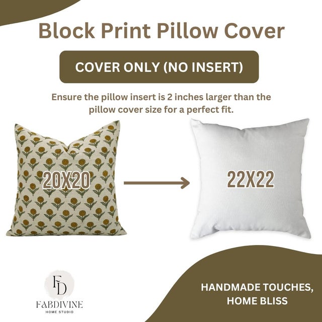 Fabdivine Handmade Block Print Pure Linen Lumber Pillow Covers 14x20inches-Ganda Pushpa Floral Design For Sale - Image 9 of 9
