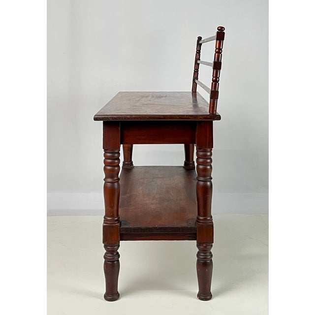 Antique Rustic Wood Baker's Rack / Wash Stand With Slotted Gallery & Lower Shelf For Sale - Image 9 of 13