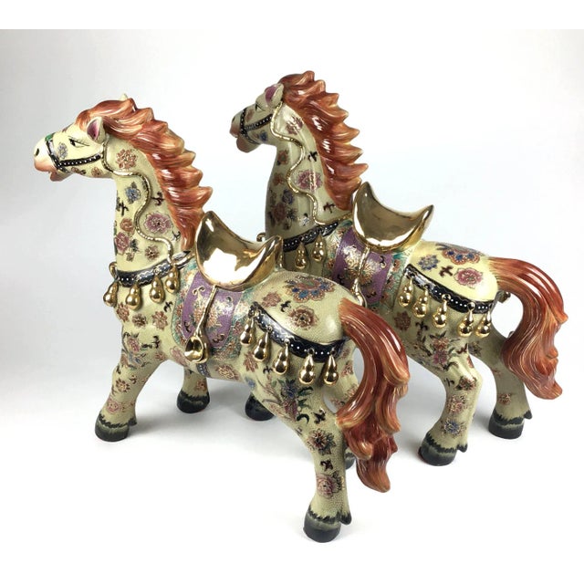 Chinese Vintage Chinese Porcelain Golden Horses - a Pair For Sale - Image 3 of 13