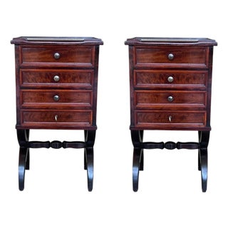 Antique Louis XV French For Drawers Nightstands with lock, Set of 2 For Sale