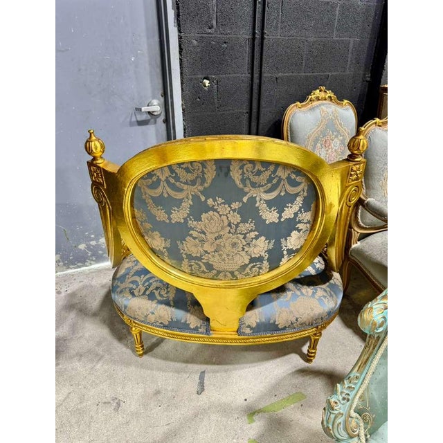 Textile French Louis XV Blue Accent Chair With Gold Leaf For Sale - Image 7 of 12