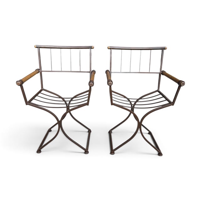 Vintage Baroque Revival Brown Campaign Armchairs With X Frame - A Pair For Sale - Image 14 of 17