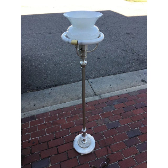 1930s Art Deco Slivered Metal Torchiere & Milk Glass Diffuser For Sale - Image 13 of 13