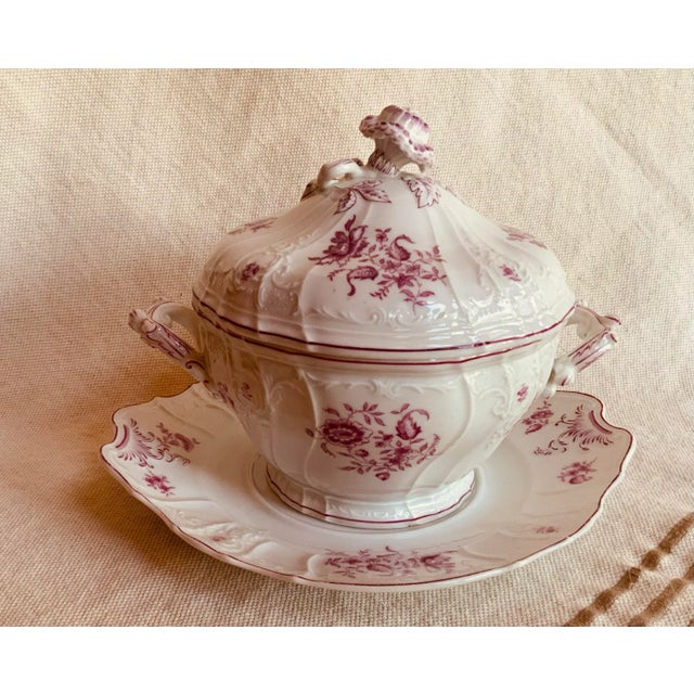 Antique French Porcelain Sauce Tureen & Underplate, Circa 1820, Rose Floral For Sale - Image 6 of 12