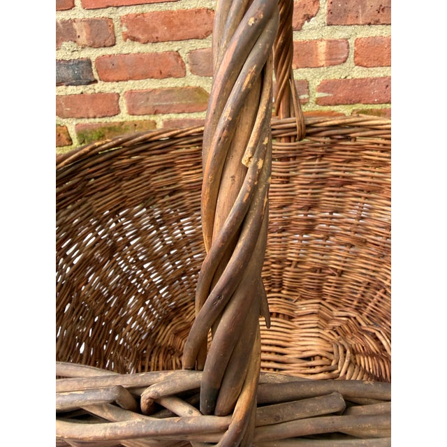 Early 20th Century Large Woven Willow Gathering Basket With Top Handle For Sale - Image 15 of 15