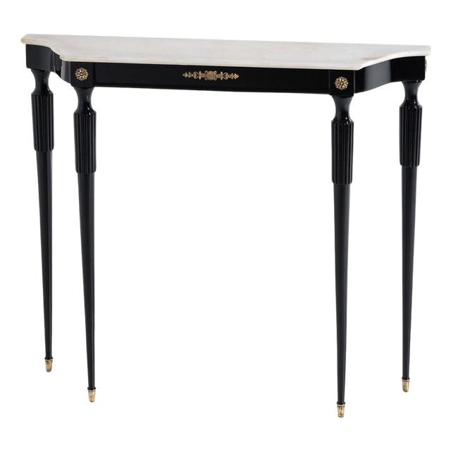 Mid-20th Century Black Console Table with White Stone Top, Italy For Sale