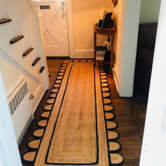 Scallop Jute Navy Hand Made Rug - 5'x7' For Sale - Image 11 of 12