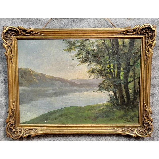 A. Maury, View of Lake Annecy, 1920s, Oil on Canvas, Framed For Sale - Image 7 of 7
