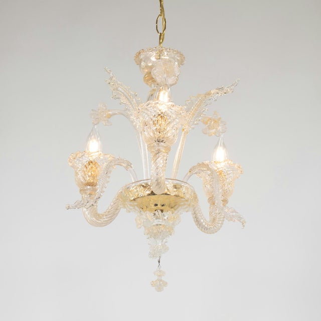 Baroque Vintage Traditional Floral Three-Arm 24k Gold Infused Murano Glass Chandelier For Sale - Image 3 of 12