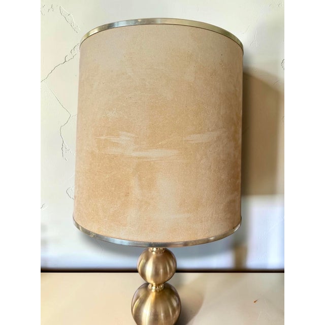 Metal Vintage Boulanger Brass Table Lamp with Original Shade, France, 1970s For Sale - Image 7 of 8