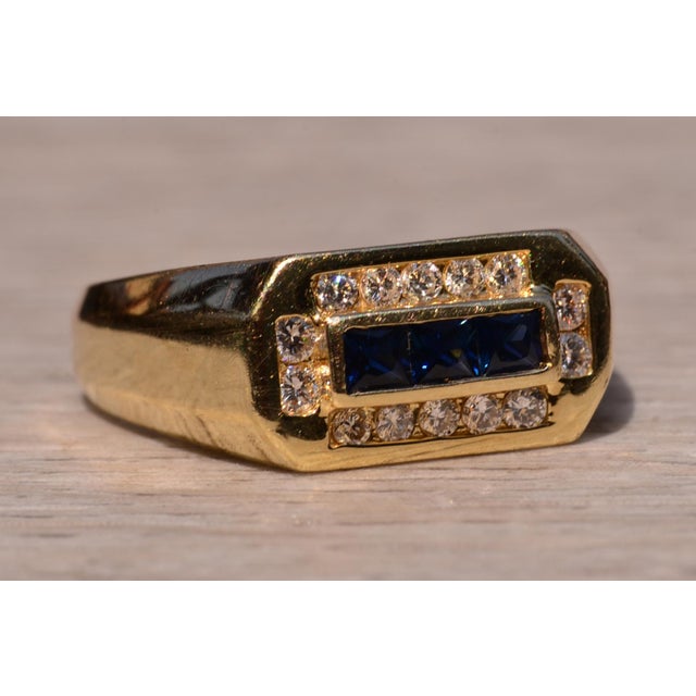Gold The Coolidge Road: French Cut Sapphire and Diamond Gentlemans Ring For Sale - Image 8 of 11