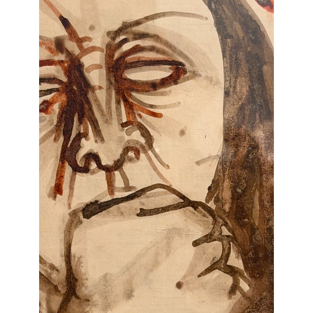 Migneco, Female Figure, 1970s, Ink on Canvas, Framed, in Flawless conditions. Designed 1970 to 1979