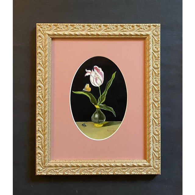 Realism Dutch Style Floral Still Life Tulip Painting. Framed For Sale - Image 3 of 3