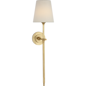 Thomas O'Brien for Visual Comfort Signature Bryant 27" Cordless Tail Sconce in Hand-Rubbed Antique Brass with Linen Shade