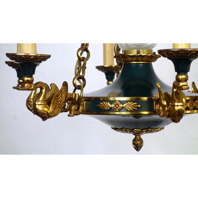 Black Empire French Bronze and Glass Chandelier from Lucien Gau, 1940s For Sale - Image 8 of 14