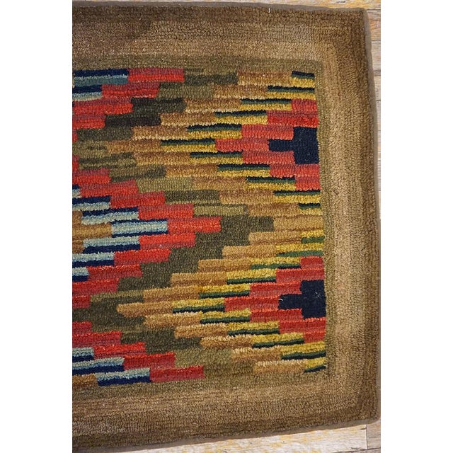 Marvelous Brown Color With Eminent Symmetrical Design Antique American Hooked Rug For Sale - Image 9 of 11