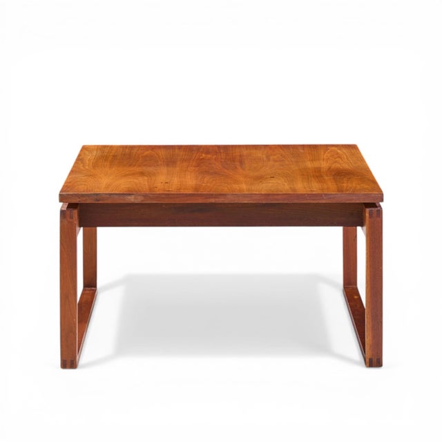 Wood Jens Risom Mid Century Walnut Sled Leg Coffee Table For Sale - Image 7 of 9