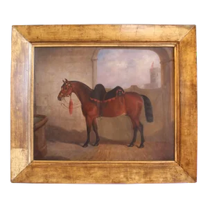 English Equestrian Oil on Canvas, “a Prized Bay Stallion,” by John Barwick