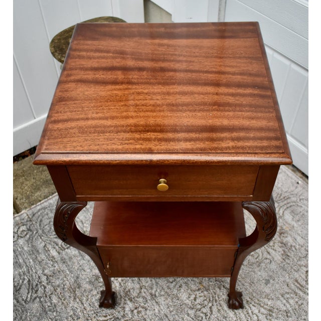 Antique Carved Mahogany Chippendale Style Stand W/Drawer & Locking Door For Sale - Image 9 of 12