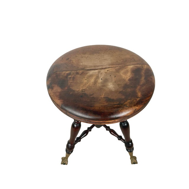 Antique Victorian Style Adjustable Piano Stool With Glass Ball-and-Claw Feet For Sale - Image 9 of 16