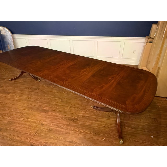 Brown Georgian Style Multi-Banded Mahogany Dining Table by Leighton Hall - Showroom Sample For Sale - Image 8 of 18