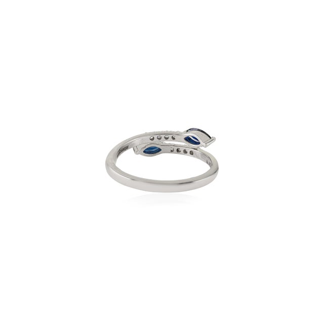 Metal Modern Marquise Blue Sapphire and Diamond Bypass Ring Size 5 in 14k White Gold For Sale - Image 7 of 14