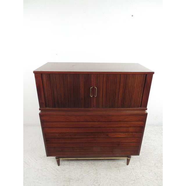 American Of Martinsville Vintage Highboy Dresser With Tambour Cabinet Chairish