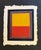 Abstract expressionist minimal color field oil painting on handcrafted paper, consisting of central yellow and red panels,...