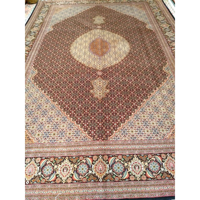 Antique Persian Tabriz Mahi Rug, Hand-Knotted Wool & Silk, Herati Geometric Pattern, Navy & Ivory, 9x12 For Sale - Image 13 of 18