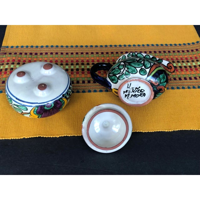 Vintage Mexican Pottery Sugar Bowl & Creamer Pitcher Set For Sale - Image 10 of 13