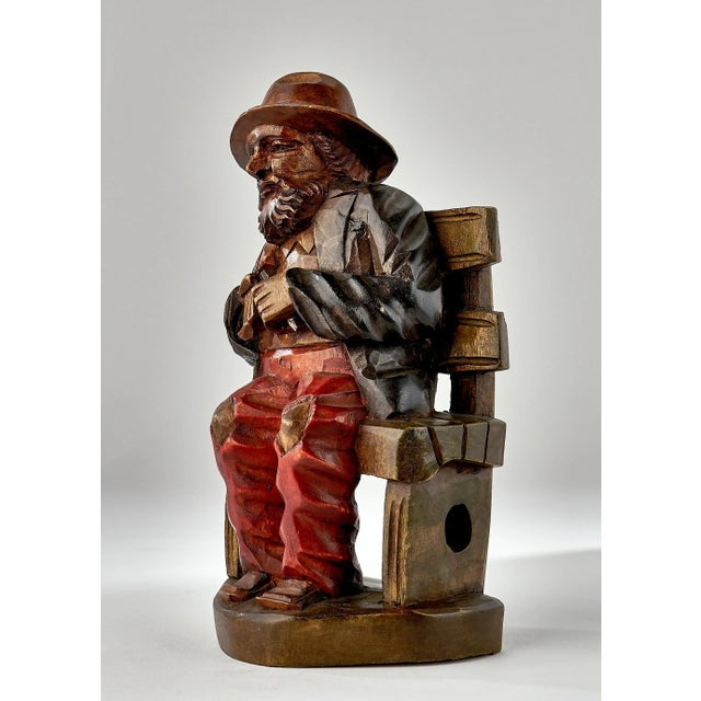 Vintage Wood Carving of a Peasant Fiddler Seated on a Bench For Sale - Image 9 of 13