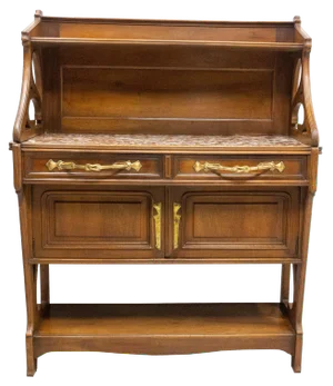 Art Nouveau Console Table in Walnut, Marble and Brass, France, 1910s