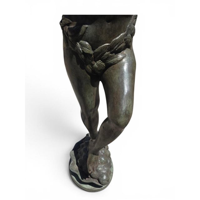 Gold Italian Artist, Large Patinated Sculpture of a Boy Blowing a Horn, Early 20th Century, Bronze For Sale - Image 8 of 9