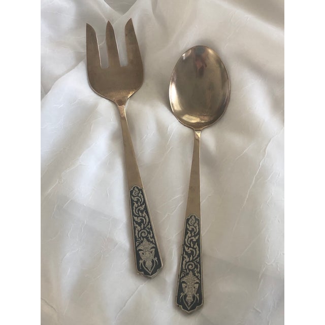 Metal Vintage Siam Engraved Sterling Silver and Brass Serving Utensils Thailand For Sale - Image 7 of 9