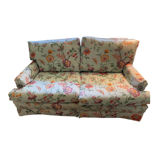Mid 20 Th C Vintage Floral Chintz Loveseat Sofa Blue Orange For Sale