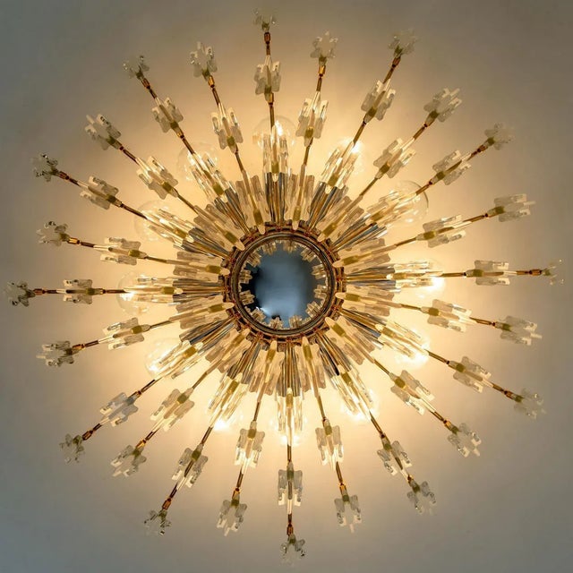 Oscar Torlasco Crystal and Gilded Brass Wall or Ceiling Light attributed to Oscar Torlasco for Stilkronen, 1970s For Sale - Image 4 of 11
