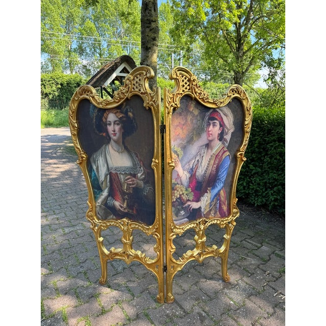 1960 French Louis XVI Gold Beech Portrait Screen Room Divider - 2 Panels For Sale - Image 9 of 10