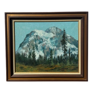 Large Mid Century Signed and Framed Oil Painting of a Mountain Landscape For Sale