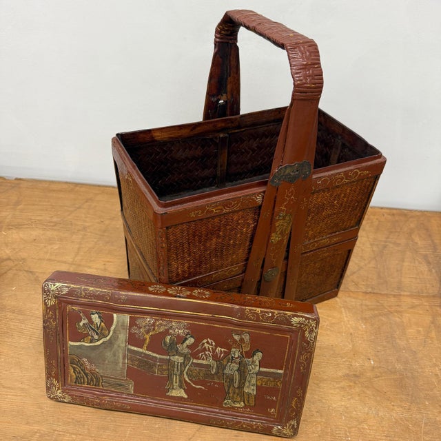 "About This Piece About This Piece This antique red lacquer wedding or gift basket beautifully merges artistry with...