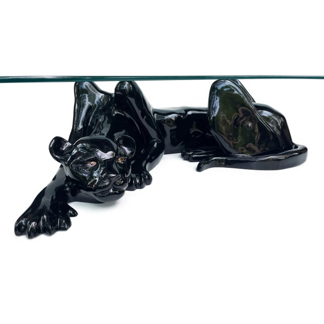 Glass 1970s Vintage Black Panther Sculptural Coffee Table For Sale - Image 7 of 9