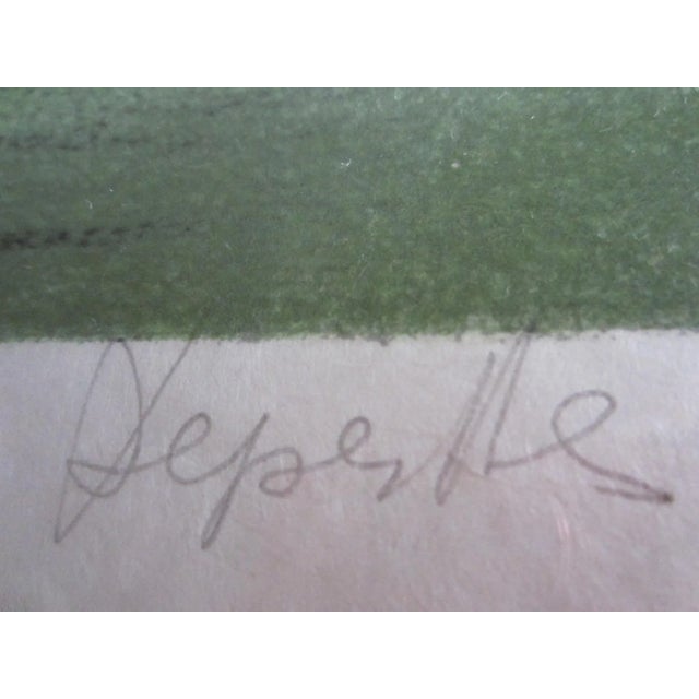 Green 1970s Jacques Deperthes Impressionist Pencil Signed Gouache For Sale - Image 8 of 16