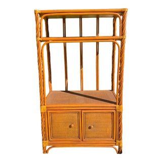 Vintage Boho Chic Brown 3 Tier Rattan Etagere For Sale