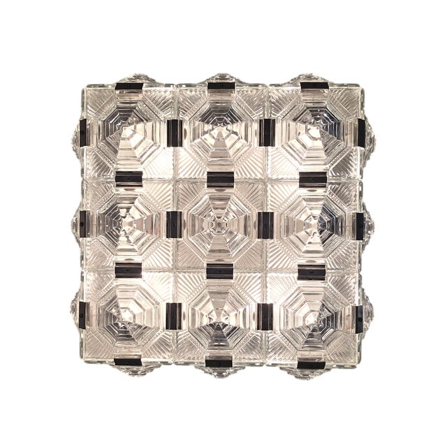 Mid 20th Century Art Deco Revival Geometric Glass Flush Mount /Ceiling Pendant W/ Nickeled Clips For Sale - Image 9 of 16